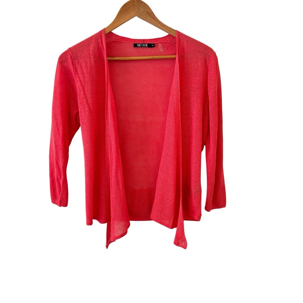 NIC + ZOE Lightweight 4 Way Open Front Cardigan Sweater Linen Blend Coral Small